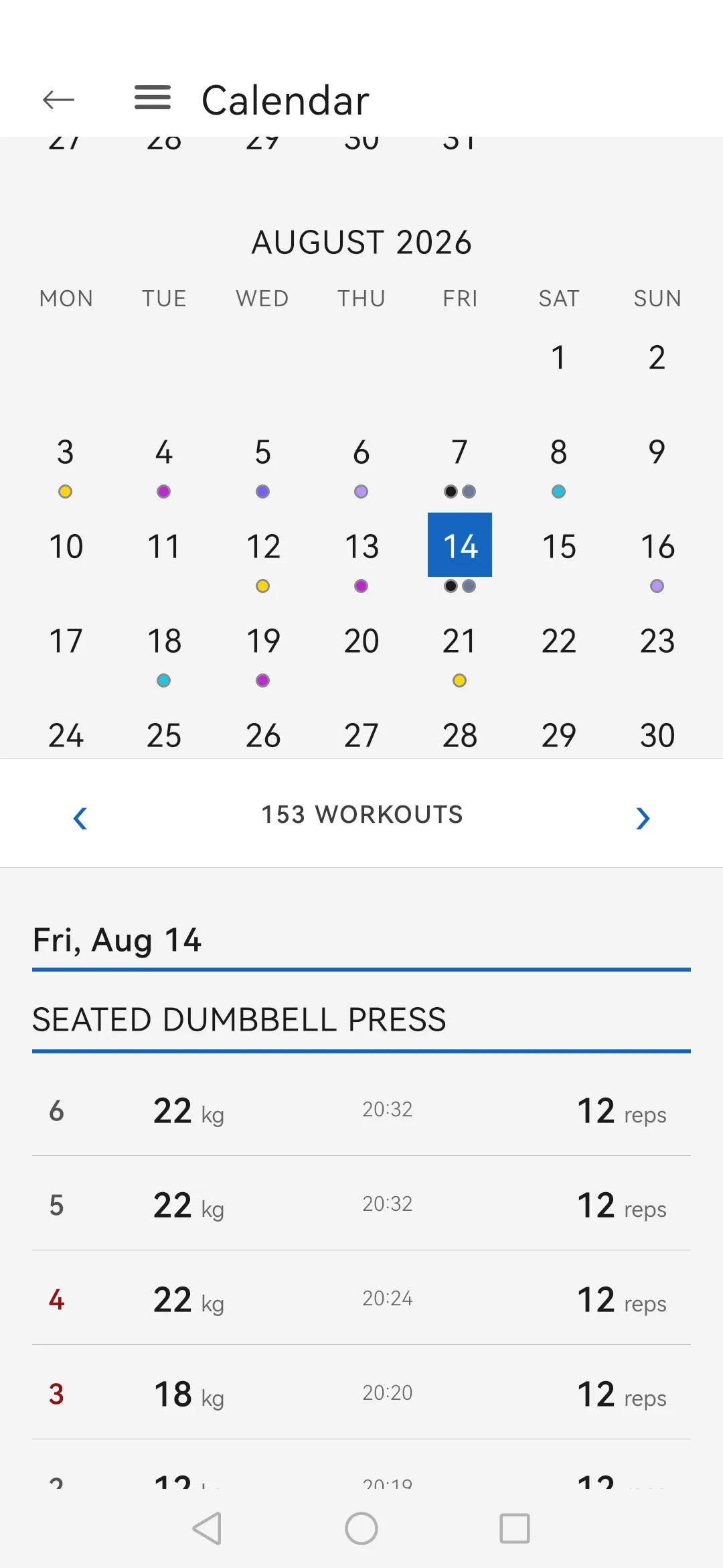 Skulpo calendar: training days marked across a month