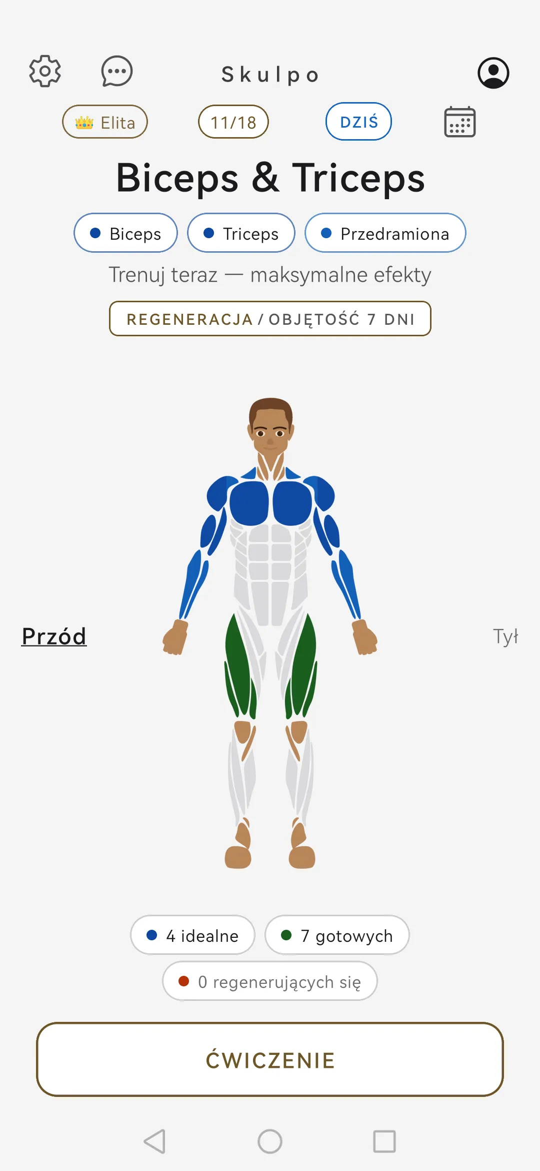 Ekran główny Skulpo z mapą ciała