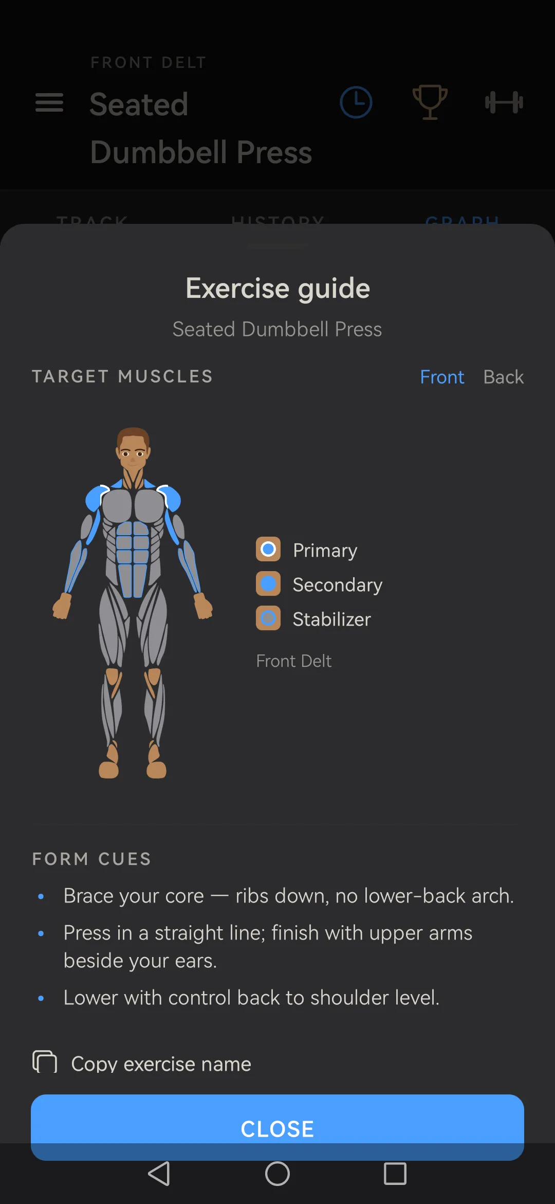 Skulpo how-to sheet with cues and a muscle-role figure