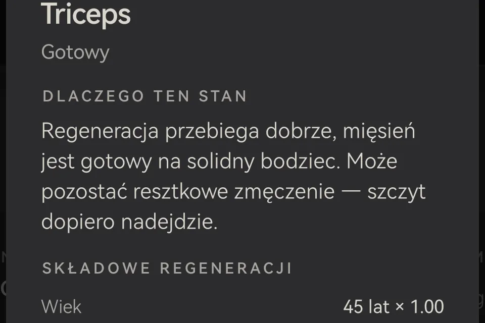 Ekran „Dlaczego” w Skulpo: rozbicie regeneracji z mnożnikiem wieku dla profilu testowego